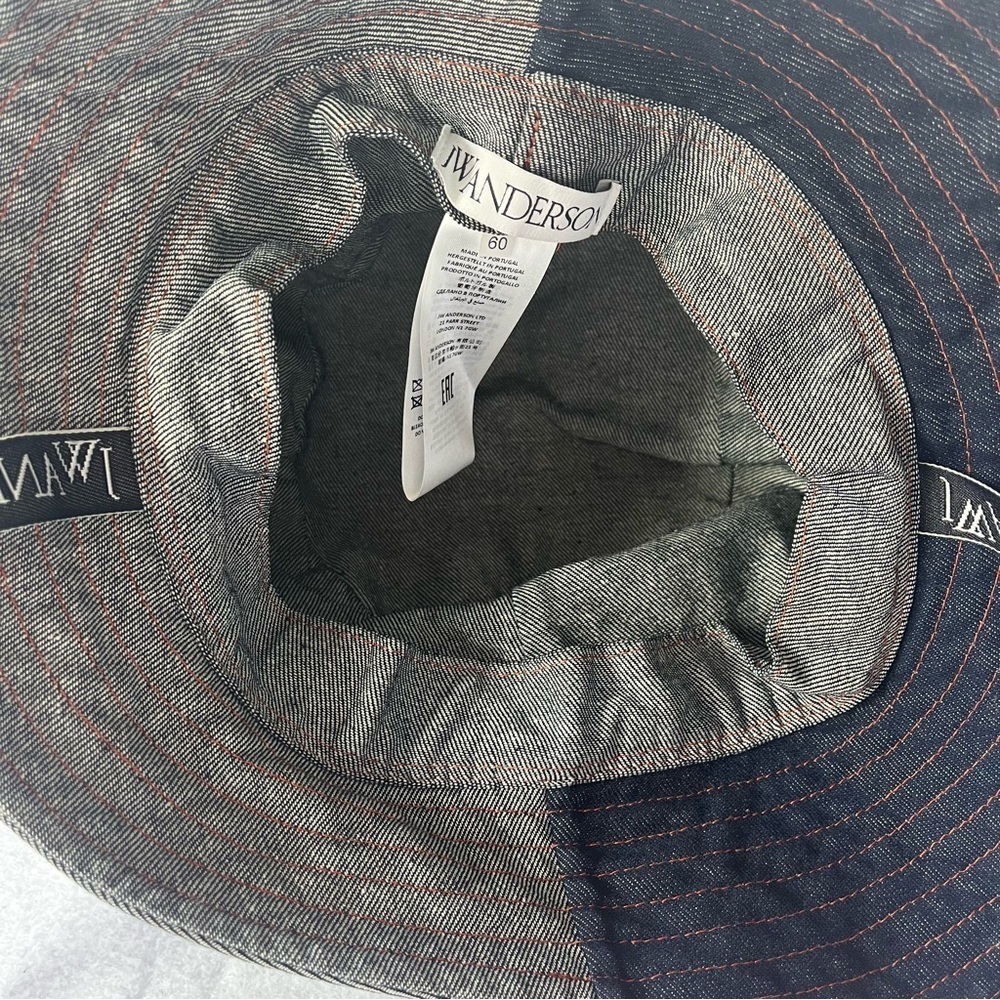 J W ANDERSON sz M/L 60 Denim Asymmetrical Bucket Hat Logo Straps - Picture 9 of 11